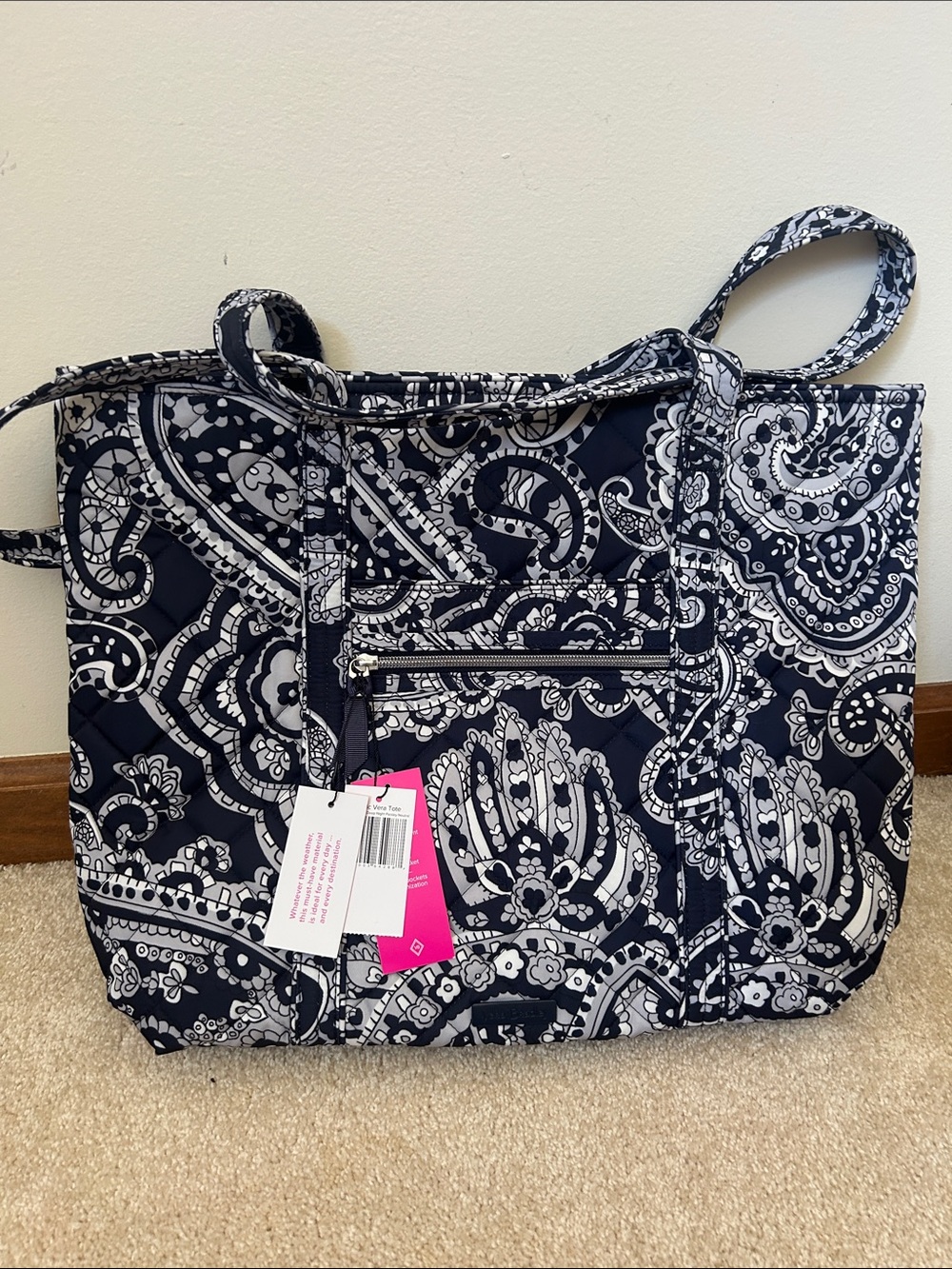 Vera Bradley Navy and White Quilted Paisley Tote